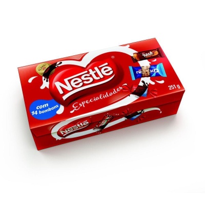 Caixa vermelha de chocolates Nestlé Especialidades com 14 bombons e 251g