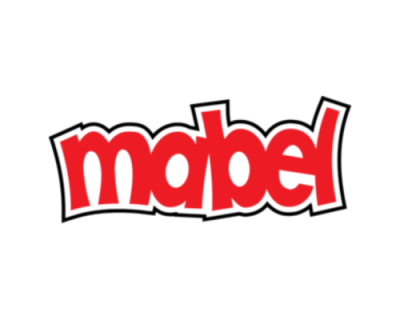 Logótipo da marca 'mabel' em vermelho sobre fundo branco