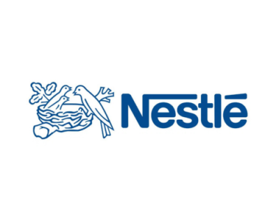 Logótipo azul da Nestlé com ninho e pássaros