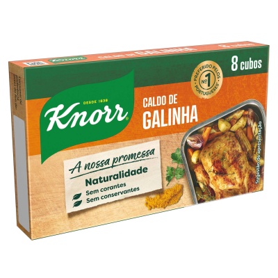 Embalagem de cubos de caldo de galinha Knorr com frango assado