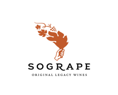 Logotipo SOGRAPE com mão e ramo estilizado de uvas e folhas
