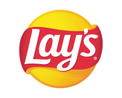 Logótipo da marca Lay's com texto branco sobre faixa vermelha e fundo amarelo