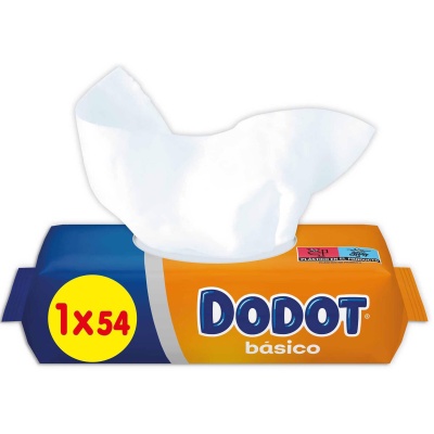 Pack de toalhitas Dodot básico com uma toalhita branca a sair