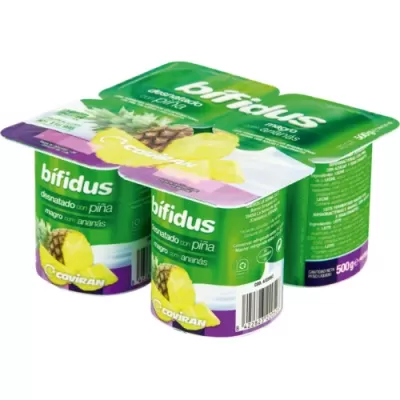 Pack de quatro iogurtes bifidus ananás em embalagens verdes e brancas