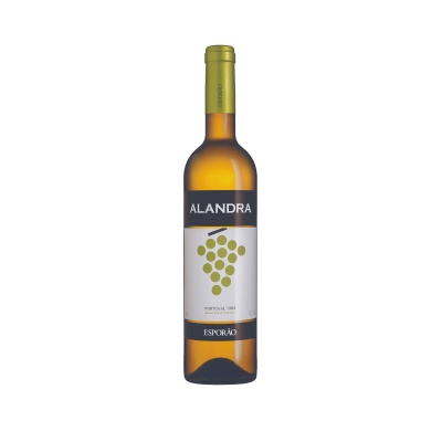Garrafa de vinho branco Alandra com rótulo e tampa metálica