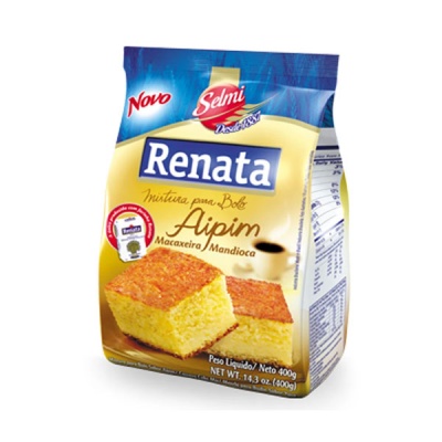 Pacote de mistura para bolo Renata Aipim com imagem de bolo