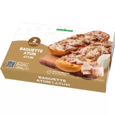 Embalagem de baguetes de atum Coviran em fundo branco