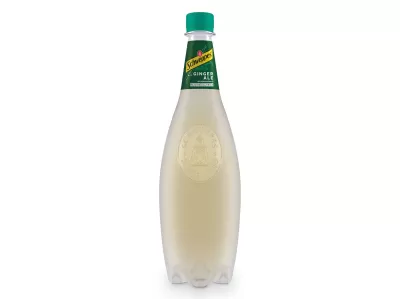 Garrafa de vidro Schweppes Ginger Ale com tampa e rótulo verdes