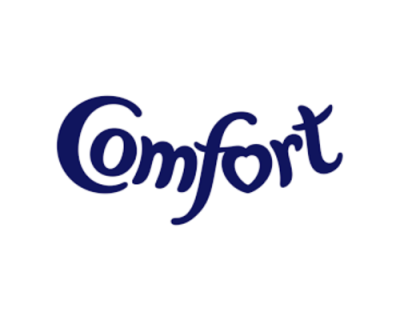 Logótipo da palavra Comfort em azul escuro