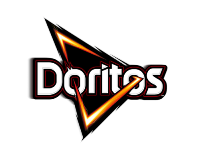 Logótipo da marca Doritos com triângulo e letras em branco e vermelho