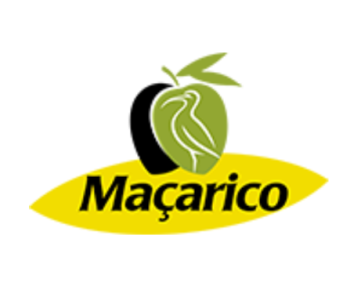 Logótipo com maçã meio verde e meio preta e texto Maçarico