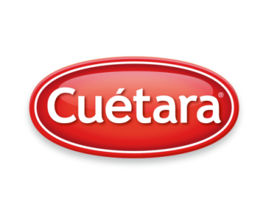 Logótipo Cuétara em vermelho e branco com formato oval