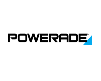 Logótipo POWERade preto com triângulo azul