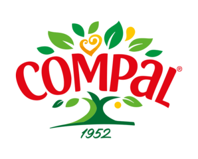Logótipo da marca Compal com texto e folha estilizada