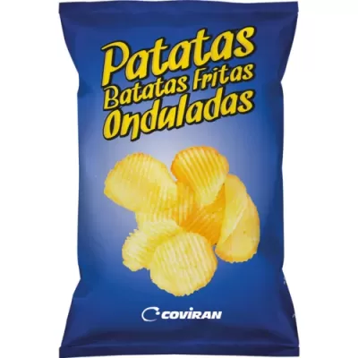 Embalagem azul de batatas fritas onduladas Patatas Coviran