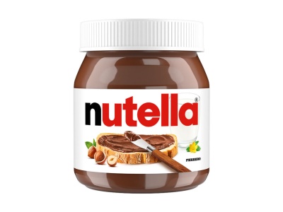 Frasco de Nutella com rótulo branco e tampa branca