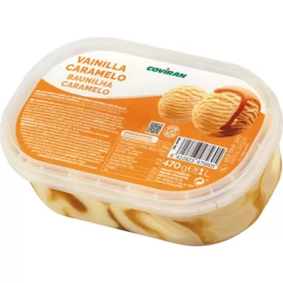 Gelado de baunilha e caramelo Coviran em embalagem plástica transparente