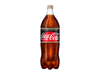 Garrafa de Coca-Cola Zero em plástico castanho com rótulo preto, vermelho e branco