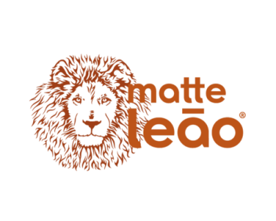Logótipo com cabeça de leão e texto 'matte leão' em castanho