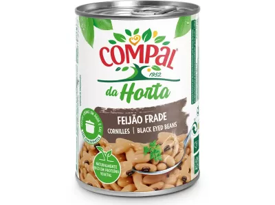 Lata de feijão frade da Compal da Horta com design verde e branco