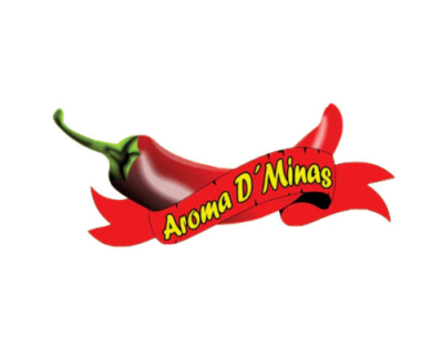 Pimento vermelho com faixa vermelha e texto Aroma D'Minas