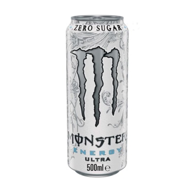 Lata branca e cinzenta de Monster Energy Ultra zero açúcar de 500ml