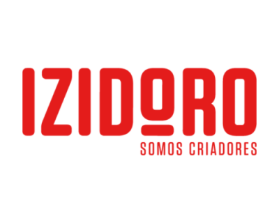 Logótipo IZIDORO vermelho com texto 'SOMOS CRIADORES' em fundo branco