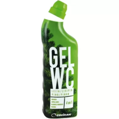 Frasco verde de gel para WC com aroma pinho da marca Coviran