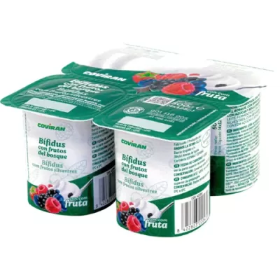 Pack de quatro iogurtes Covirán Bifidus com frutos do bosque