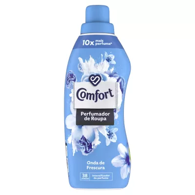 Frasco azul Comfort amaciador e perfumador de roupa Onda de Frescura