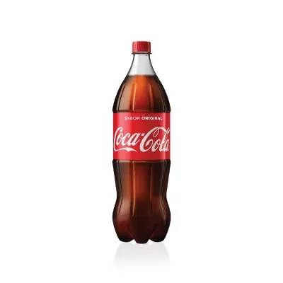 Garrafa de Coca-Cola de plástico com rótulo vermelho