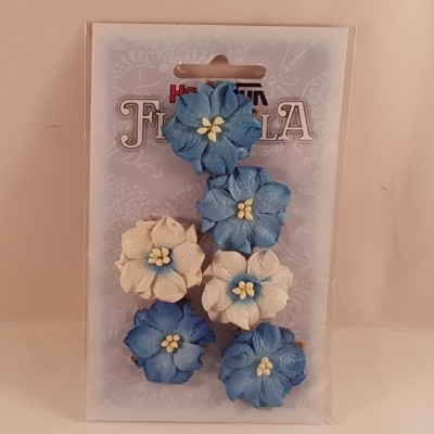 Flores de Papel azuis e brancas para scrapbooking