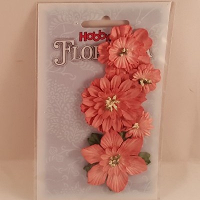Flores de Papel salmão c folhas para scrapbooking