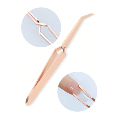 Pinça dourada rosé com ponta fina inclinada para unhas