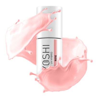 Frasco branco de produto cosmético com líquido rosa ao redor