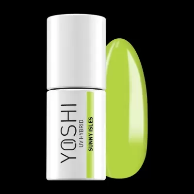 Verniz de unhas branco YOSHI UV HYBRID com amostra verde lima