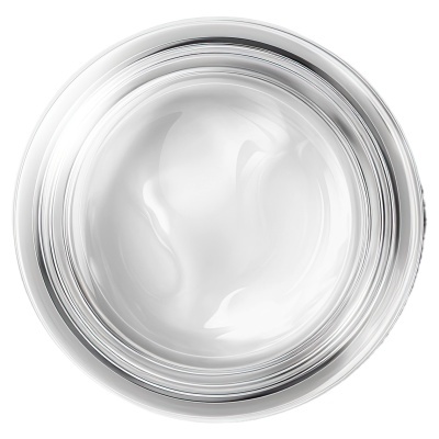 Creme branco em pote transparente redondo visto de cima