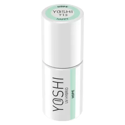 Verniz UV híbrido branco e verde YOSHI com texto e número 713