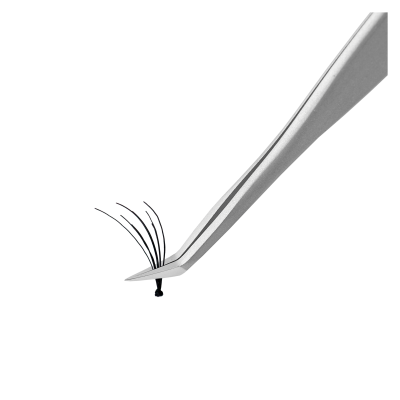 Pinça metálica segurando cílios postiços pretos curvos