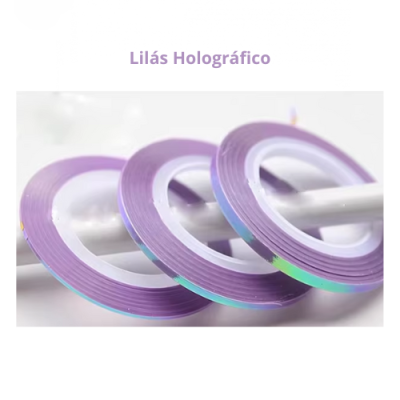 Três rolos de fita adesiva fina lilás holográfica