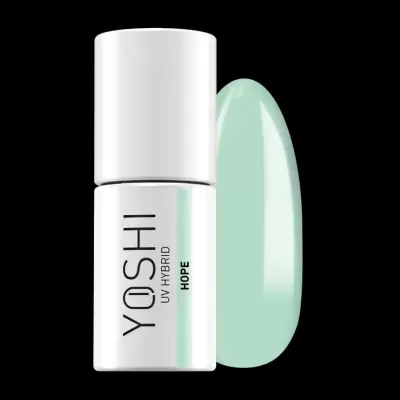 Verniz unhas branco YOSHI UV HYBRID HOPE com amostra de cor verde claro