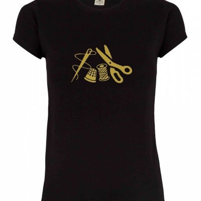 T-shirt Preta Senhora- I LOVE COSTURA