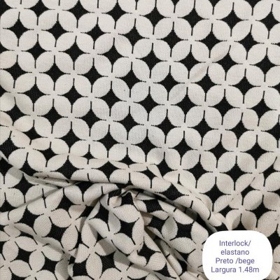 Malha Jacquard Interlock c/ Elastano PRETO & BEGE