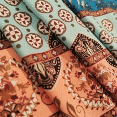 Malha Jersey Painel c/ Elastano FLORAL TURQUESA