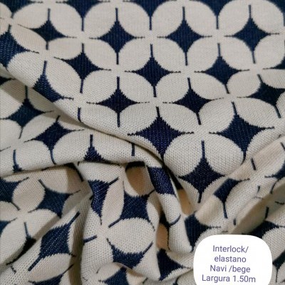Malha Jacquard Interlock c/ Elastano MARINHO & BEGE