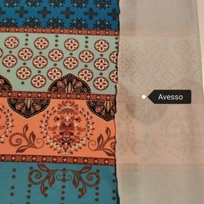 Malha Jersey Painel c/ Elastano FLORAL TURQUESA