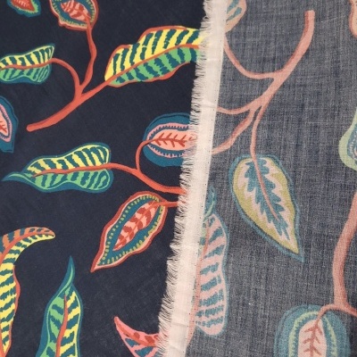 Tecido Algodão MARINHO FOLHAS COLORIDAS