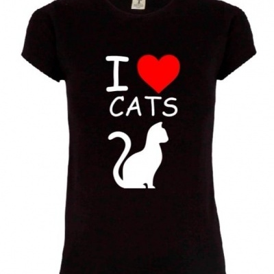 T-shirt Preta criança - I LOVE CATS