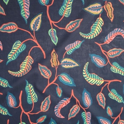 Tecido Algodão MARINHO FOLHAS COLORIDAS