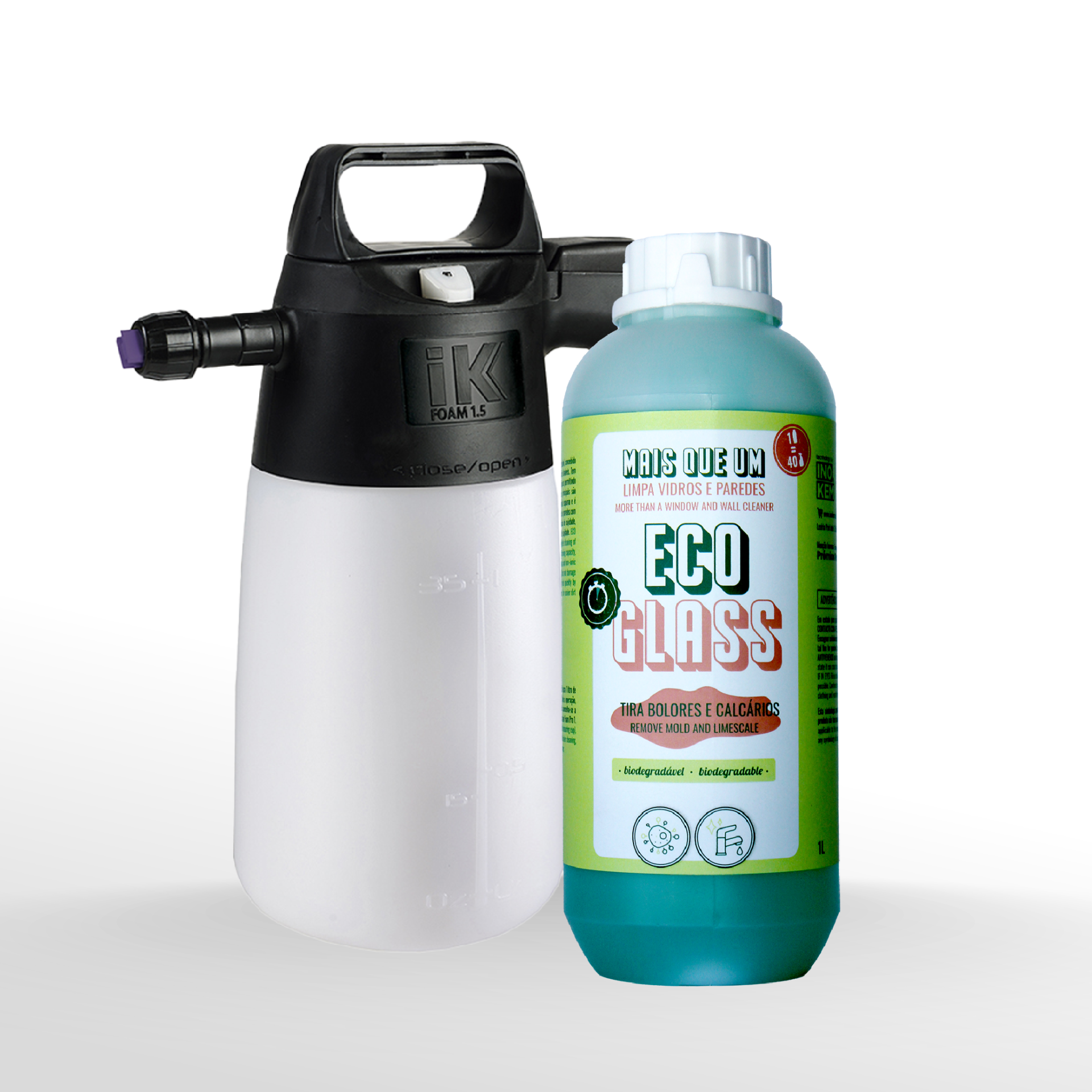 Tira bolores e calcários - ECO GLASS + Pulverizador de Espuma FOAM Tira bolores e calcários - ECO GLASS + Pulverizador de Espuma FOAM